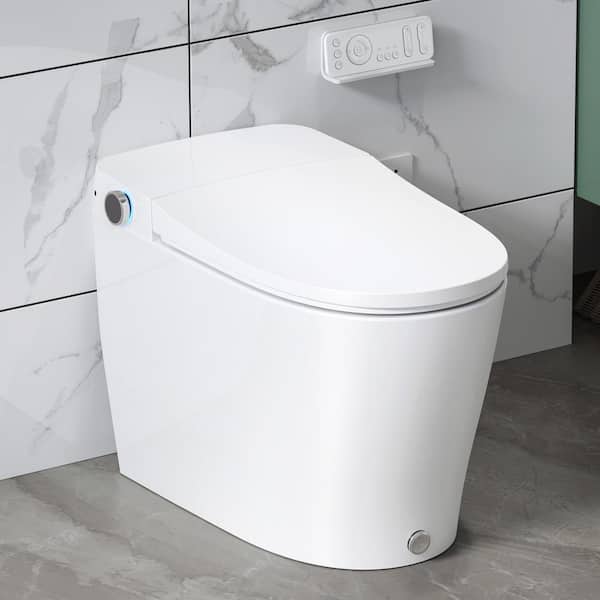 Hanikes Elongated Smart Toilet Bidet in White with UV-A Sterilization, Auto Open, Auto Close, Auto Flush, Heated Seat and Remote
