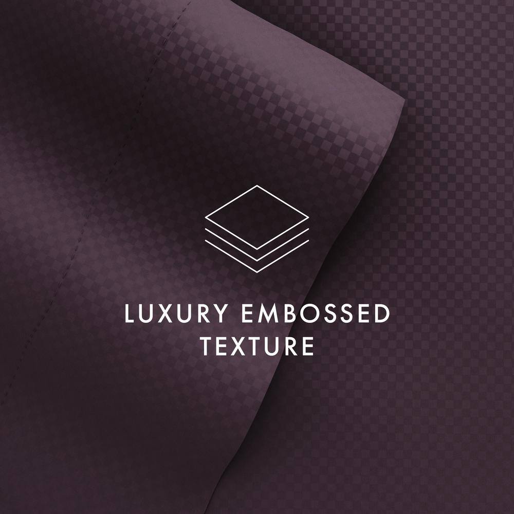 Twin Purple Embossed Microfiber Deep Pocket Sheet Set