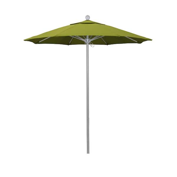 California Umbrella 7.5 ft. Gray Woodgrain Aluminum Commercial Market Patio Umbrella Fiberglass Ribs and Push Lift in Kiwi Olefin