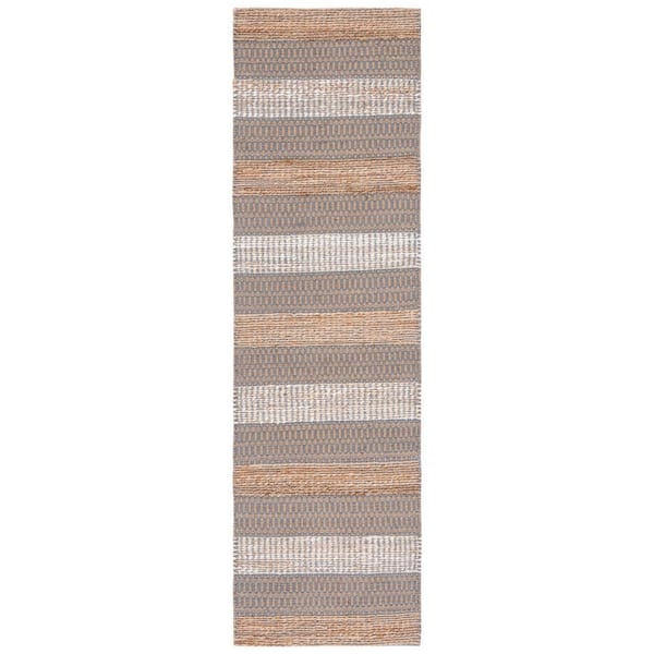 SAFAVIEH Natural Fiber Gray/Beige 2 ft. x 8 ft. Striped Woven Runner Rug