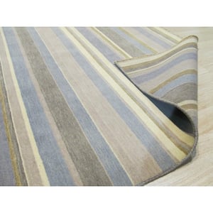 Light Blue/Cream Brown 4 ft. x 6 ft. Striped Handmade Wool Area Rug