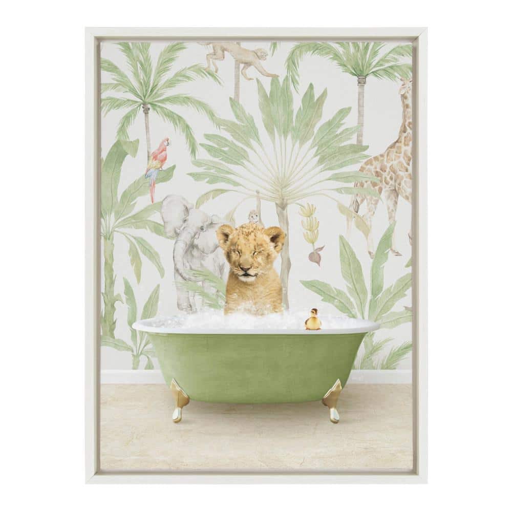 Sylvie Lion Cub in Green Bathtub Canvas Wall Art