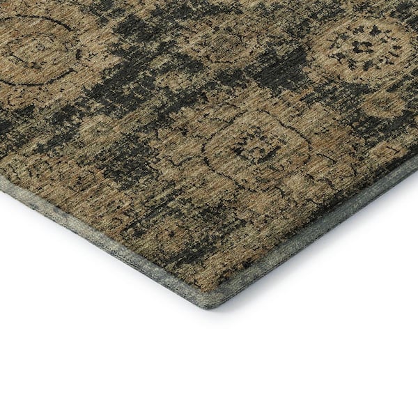 Mayfield Premium Machine Washable Indoor/Outdoor Geometric AMF634 Charcoal 8 ft. x 8 ft. Round Area Rug