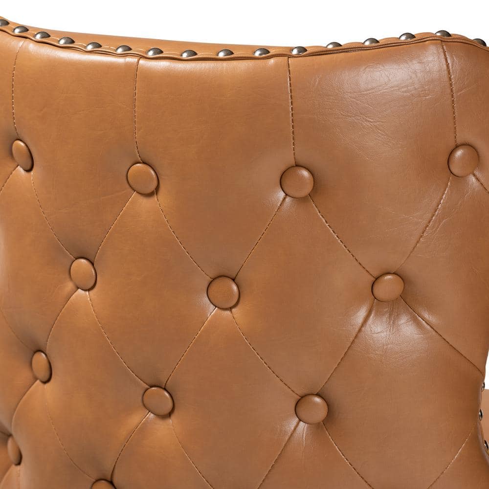 Walnut Wood and Tan Leather Swivel Barstool with Copper Accents