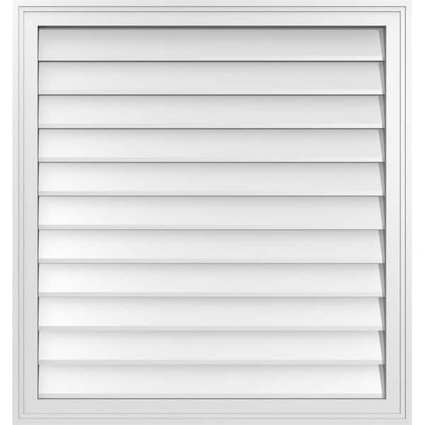 Ekena Millwork 32" x 34" Vertical Surface Mount PVC Gable Vent: Non-Functional with Brickmould Frame