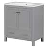 Magic Home 30 in. Multifunctional Modular Freestanding Storage Gray Bathroom Vanity Cabinet with White Caremic Sink Top, Drawer SLX-LUS3319A255