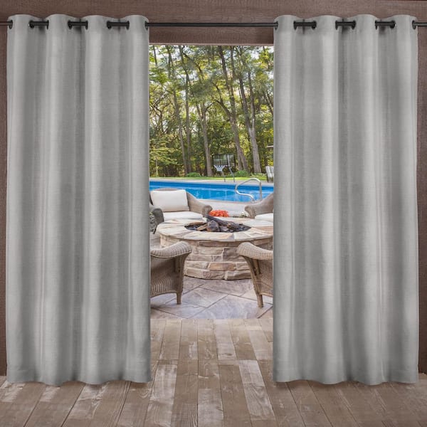 EXCLUSIVE HOME Biscayne Silver Solid Light Filtering Grommet Top Indoor/Outdoor Curtain, 54 in. W x 96 in. L (Set of 2)