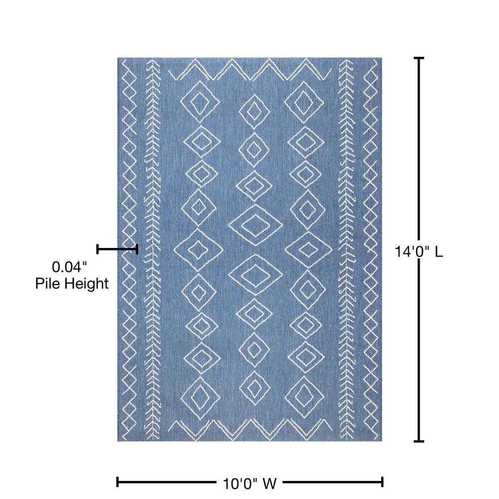 Contemporary Moroccan-Inspired Blue Tufted 10' x 14' Outdoor Area Rug