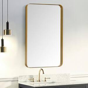 24 in. W x 36 in. H Medium Square Steel Framed Wall Bathroom Vanity Mirror in Gold