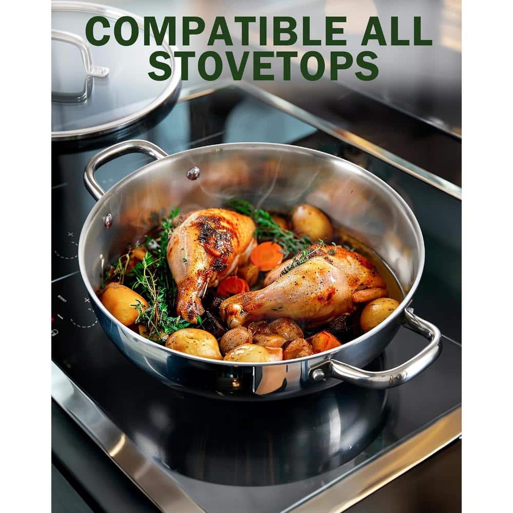 12-Inch Stainless Steel Tri-Ply Induction Wok with Lid