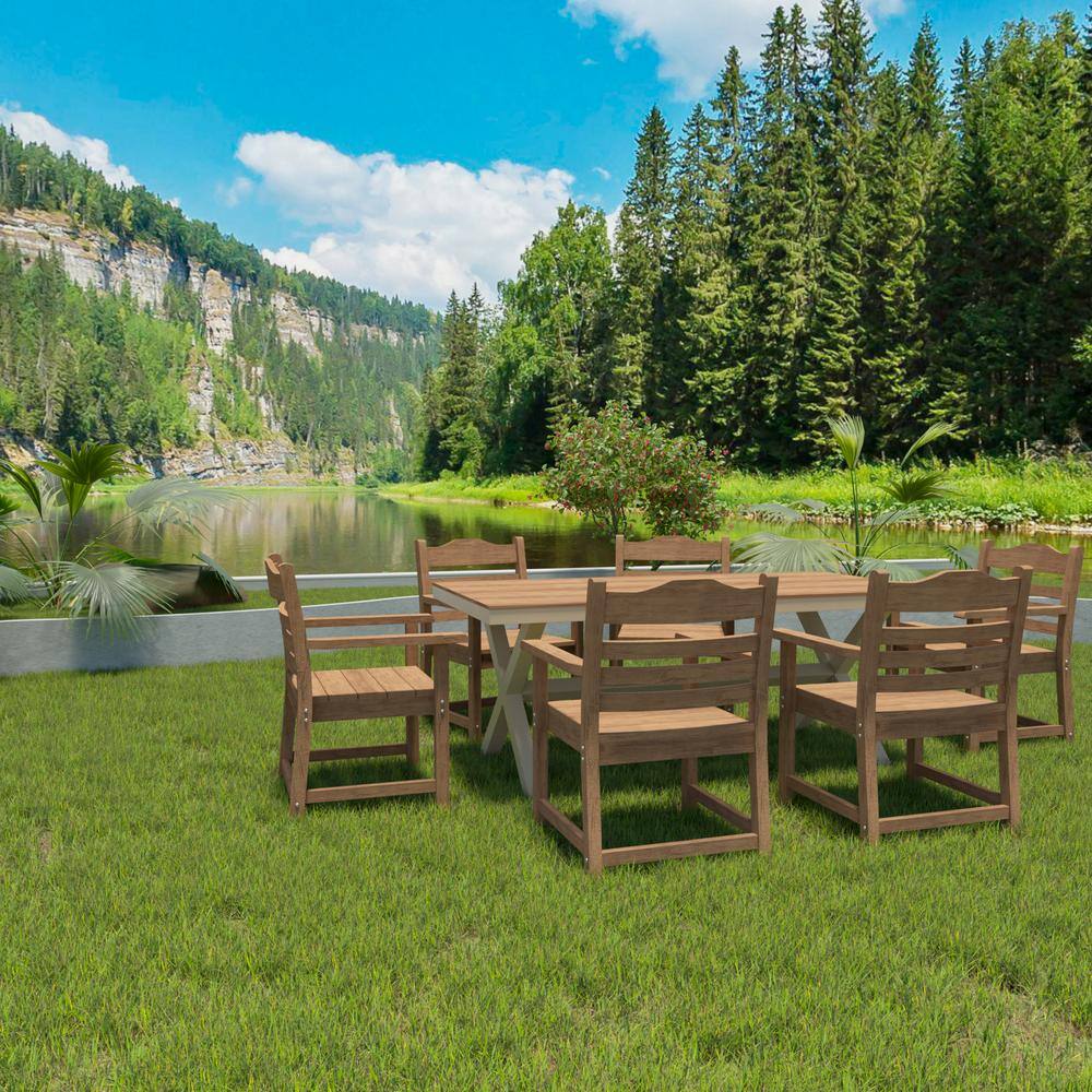 Set of 2 Outdoor Patio Dining Chairs with Armrests-Imitation Wood Grain, All-Weather for Deck, Pool, and Backyard price history on PriceWatchPro