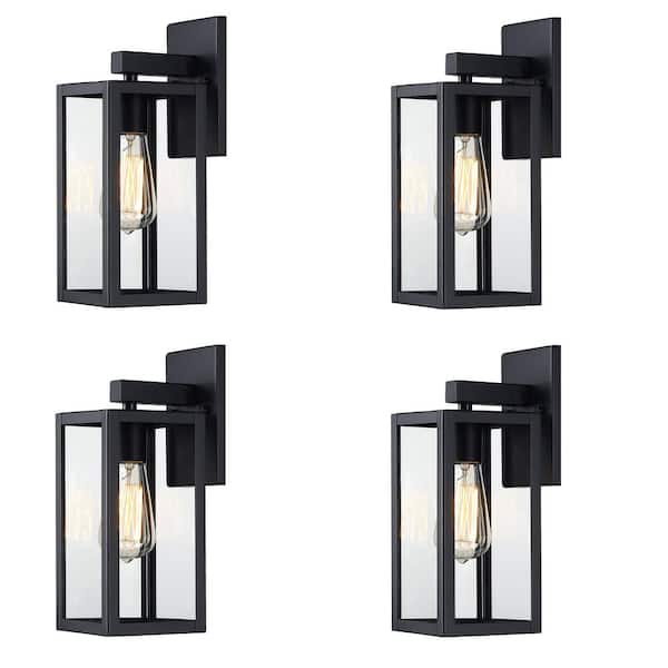 Martin 13 in. 1-Light Matte Black Outdoor Wall Lantern Sconces with No Bulbs Included(4-Pack)