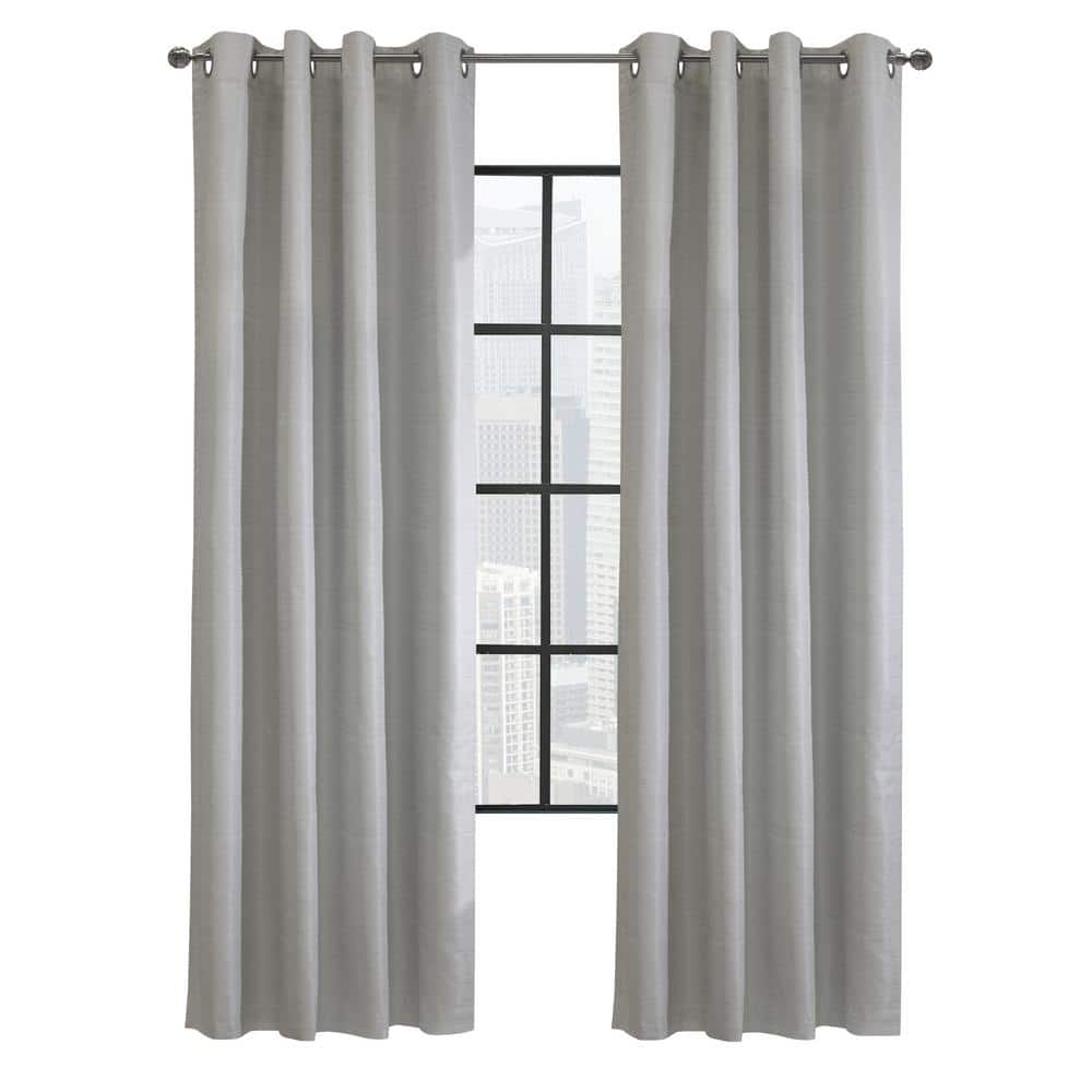 Solstice Oyster Polyester Smooth 52 in. W x 84 in. L Grommet Indoor Blackou