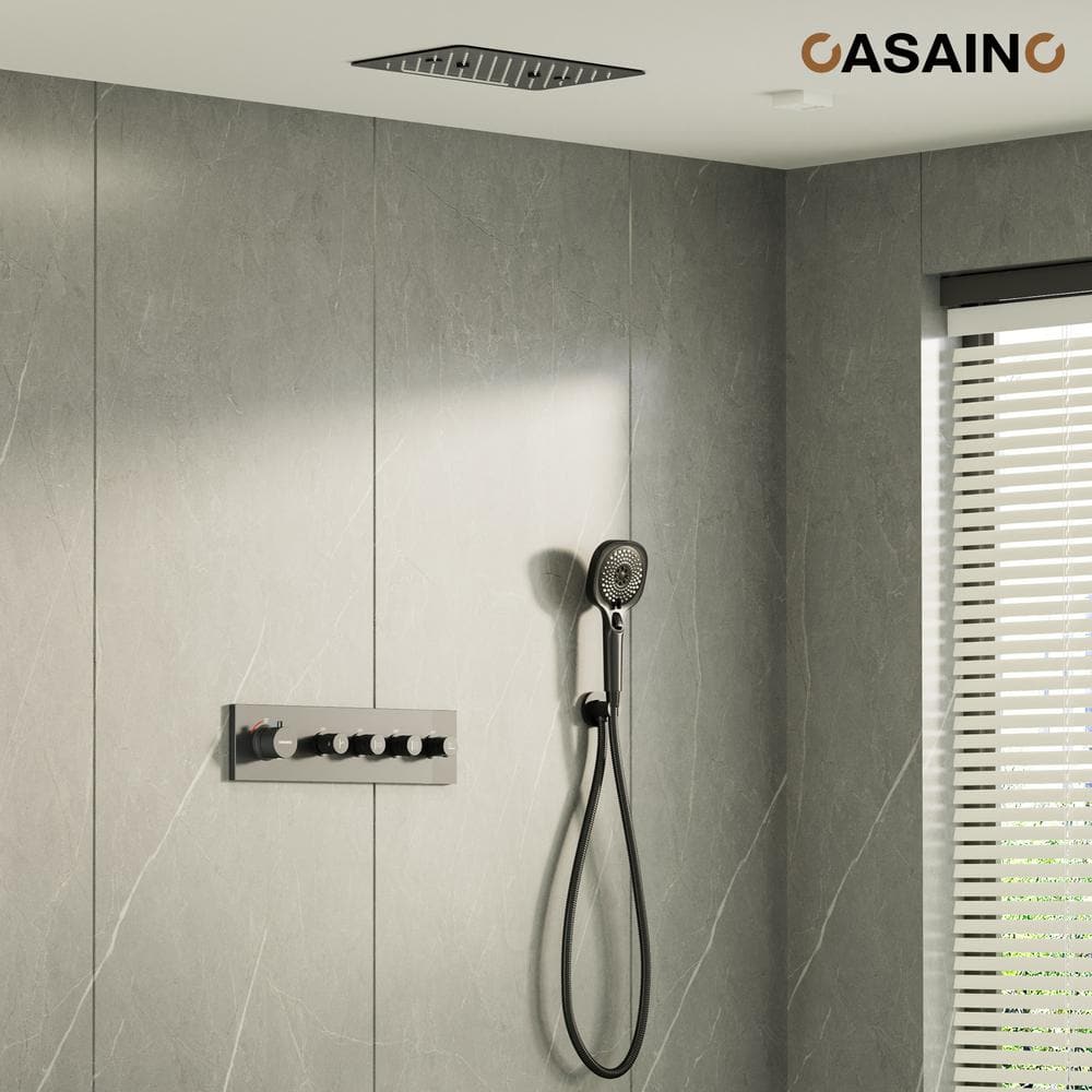 Large Dual Rectangle Ceiling Mount Shower System with Handheld