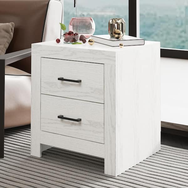 2-Drawer Wood Grain Nightstands Side Table in Gray, 17.7 in. W x 15.7 in. D x 19.7 in. H