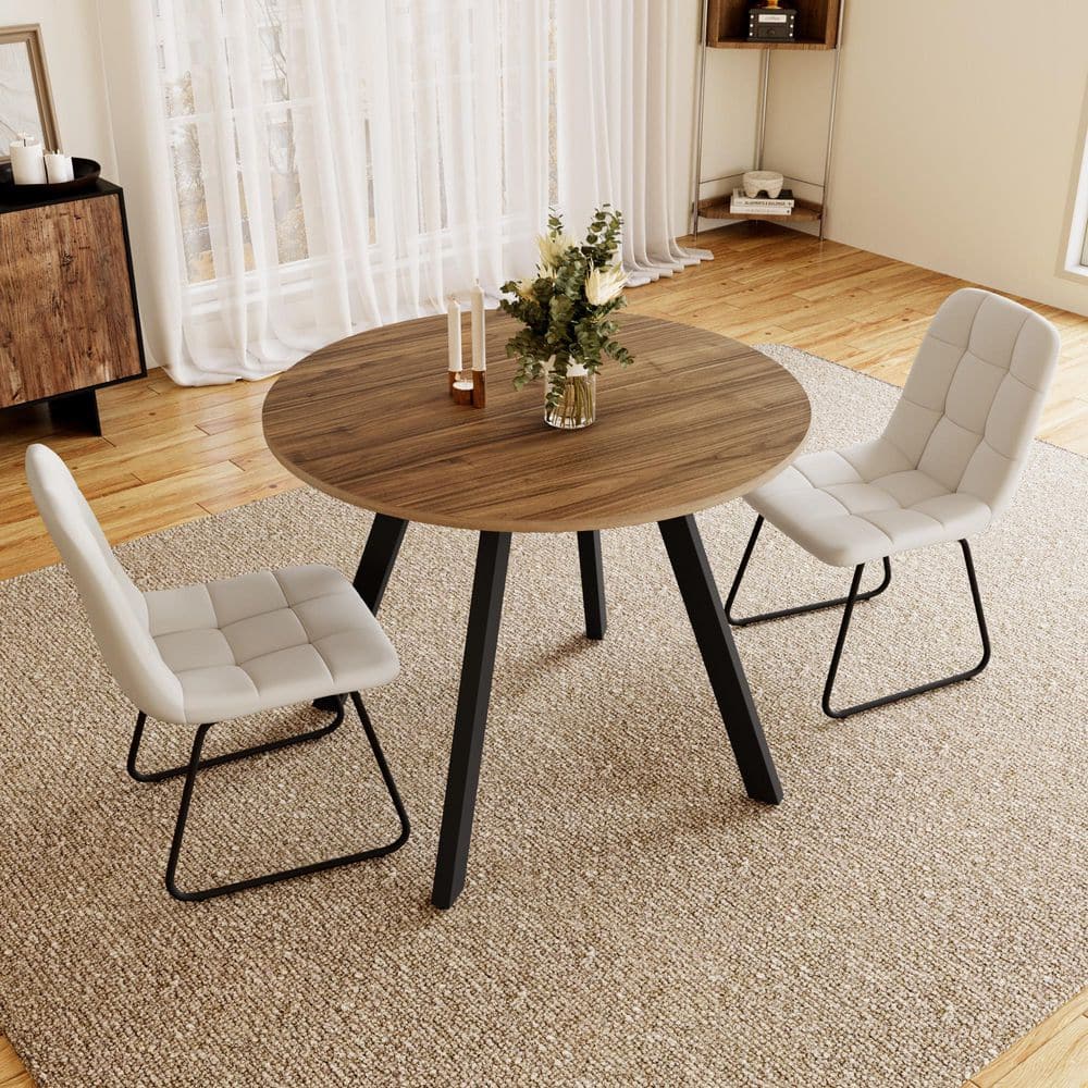 3-Piece Walnut Round MDF Top Dining Table Set with 2 U-Shaped White Chairs price history on PriceWatchPro