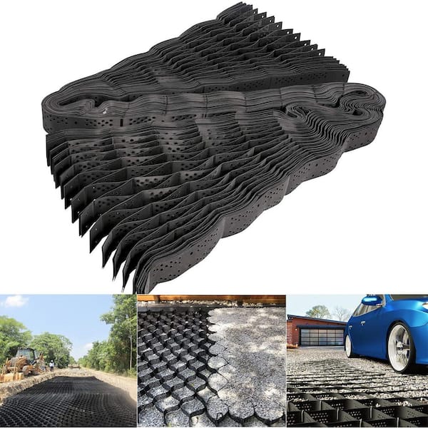 Wellco 10 ft. x 16.5 ft. x 4 in. S Series Plastic Ground Geo Grid Driveway Ground Pavers Geocell, with 12 J Steel Rebar