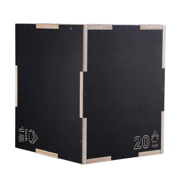 3-in-1 Plyometric Jump Box, 20/18/16 in. Adjustable Wooden Platform, Anti-Slip Fitness Exercise Step-Up Box for Home Gym