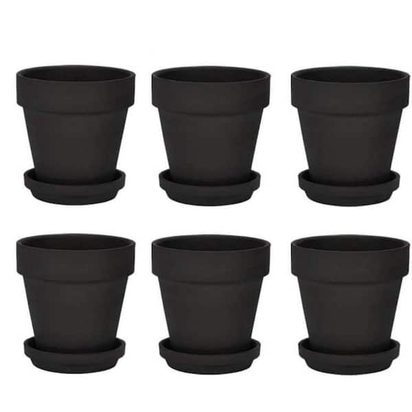 Black Terracotta Indoor/Outdoor Planter with Saucer(4 in. W x 4 in