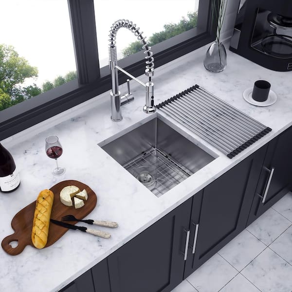13 in. L x 15 in. W Undermount Single Bowl 16-Gauge Stainless Steel Bar Sink in Brushed Nickel