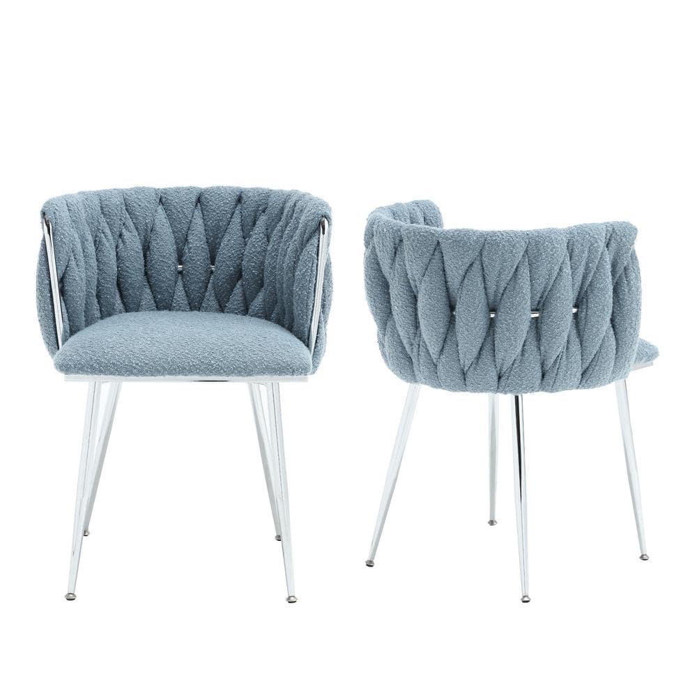 HOMEFUN Modern Light Blue Boucle Leisure Dining Chair with Metal Legs ...