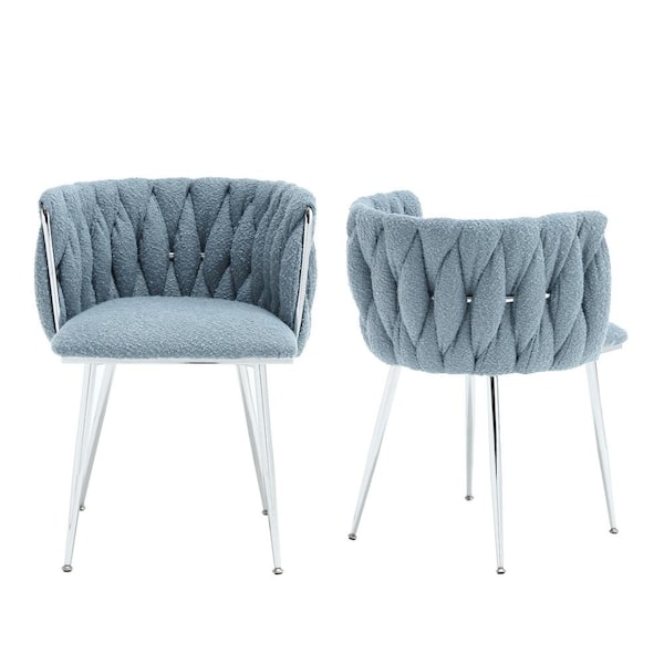 HOMEFUN Modern Light Blue Boucle Leisure Dining Chair with Metal Legs (Set of 2)
