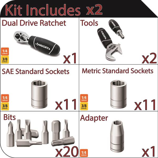 1/4 in. x 3/8 in. Stubby Ratchet and Socket Set (92-Piece)