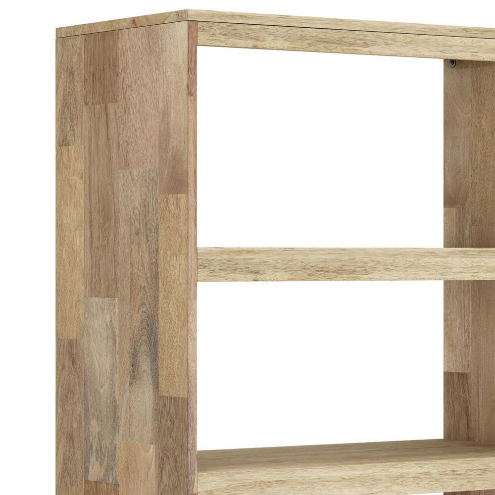 Natural Mango Wood 72" Contemporary Bookcase with Brass Inlay