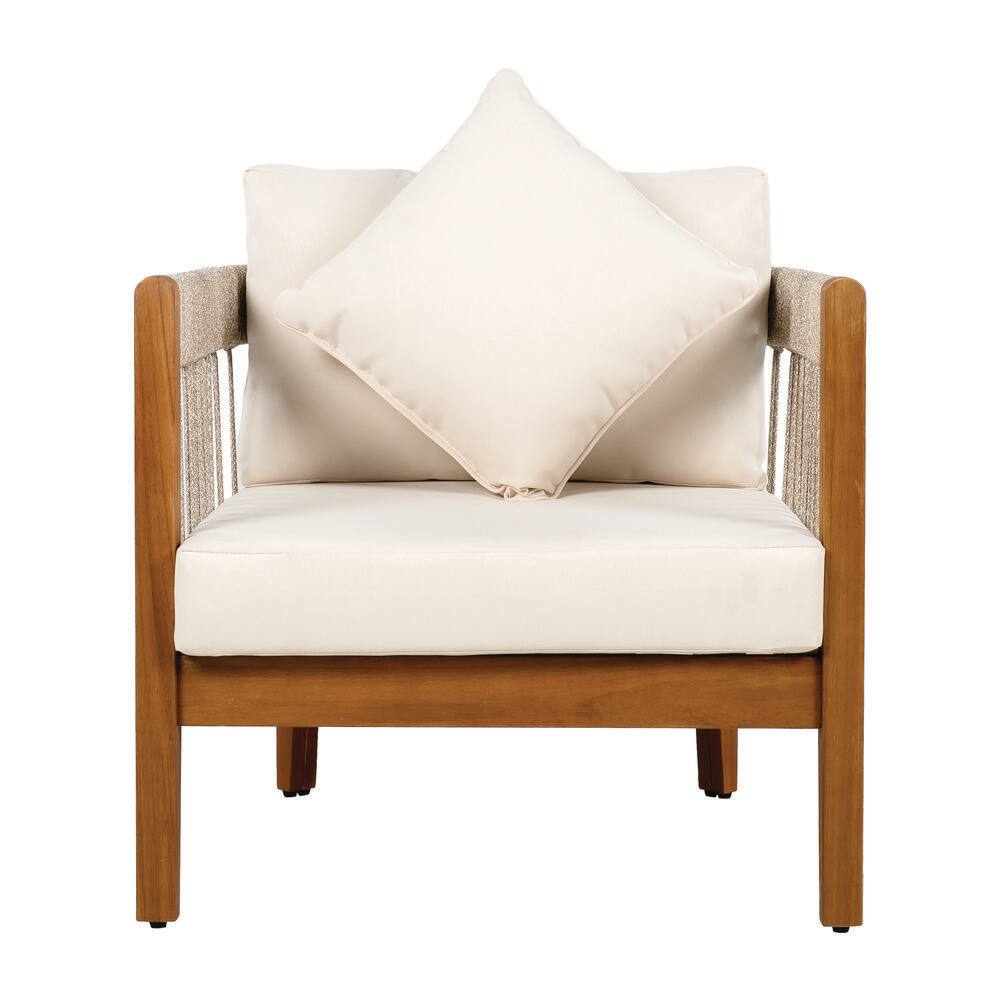 Acacia Wood Outdoor Lounge Chair with Removable Beige Cushions price history on PriceWatchPro