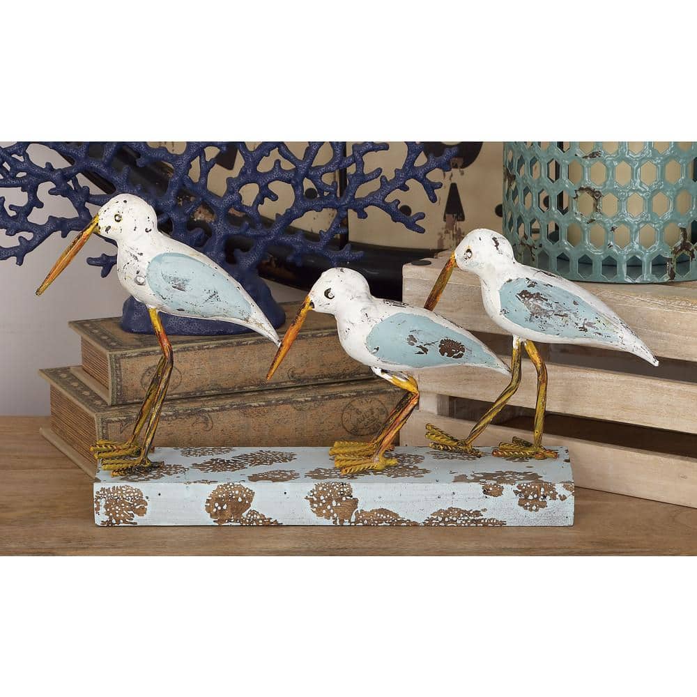 20" White and Blue Metal Bird Trio Sculpture