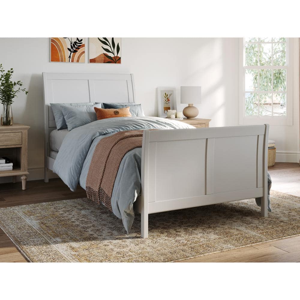 Portland White Solid Wood Sleigh Bed Frame with Footboard