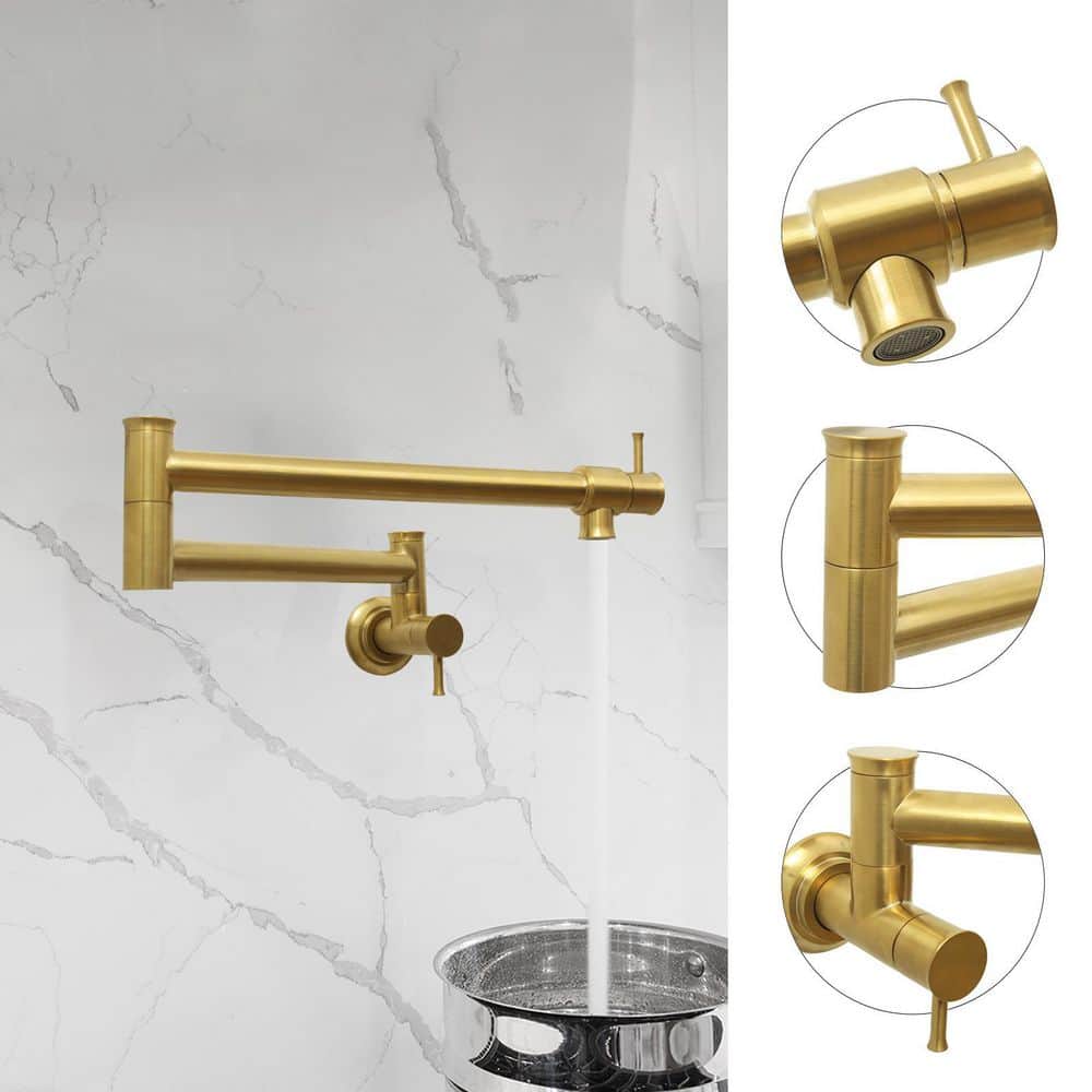 Brushed Gold Brass Wall Mount Pot Filler Faucet