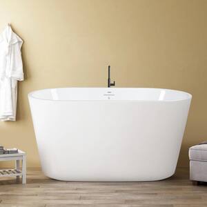 47.2 in. Acrylic Flatbottom Freestanding Bathtub Small Classic Oval Shape Acrylic Soaking Bathtub