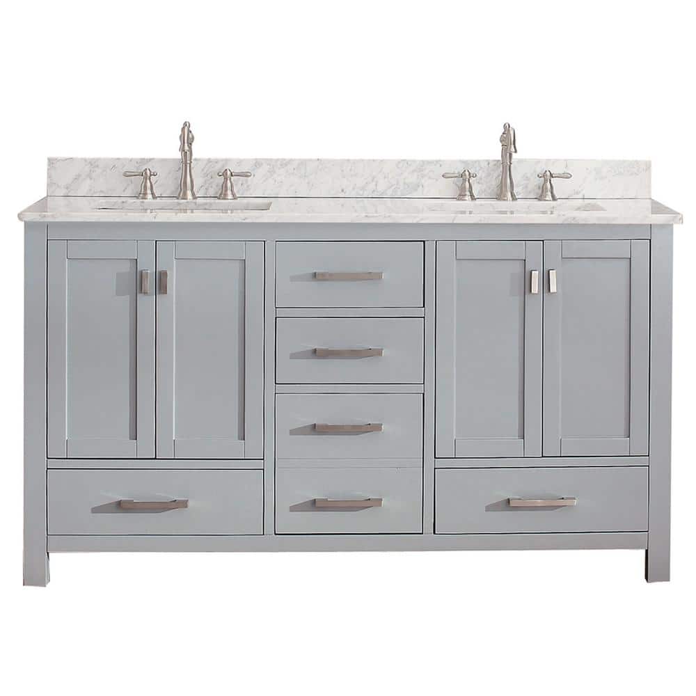Modero 61 in. Double Sink Chilled Gray Bath Vanity with Carrara White Marble Top price history on PriceWatchPro