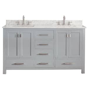 Modero 61 in. Double Sink Chilled Gray Bath Vanity with Carrara White Marble Top