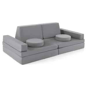 66 in. Square Arm 10-piece Foam Suede Modular Sectional Sofa in Grey