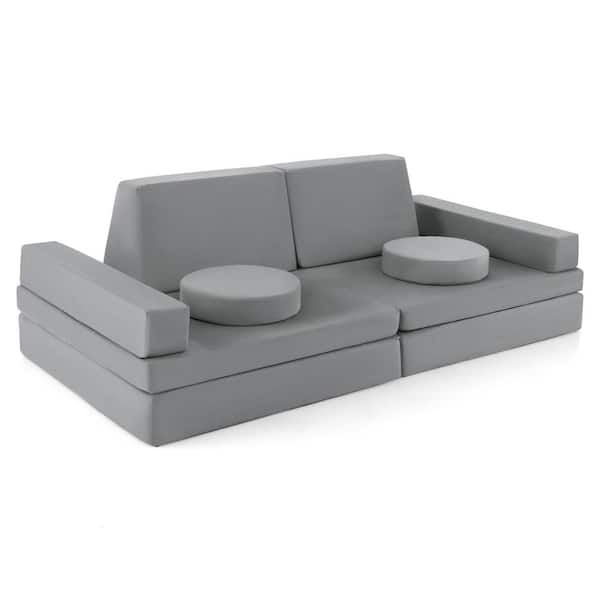 Costway 66 in. Square Arm 10-piece Foam Suede Modular Sectional Sofa in Grey