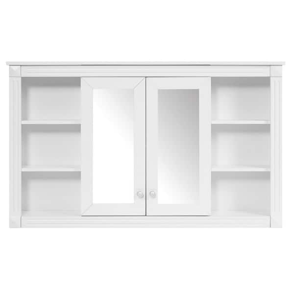 47.6 in. W x 28.7 in. H Rectangular Wood Bathroom Medicine Cabinet with Mirror, Open Adjustable Shelves, White