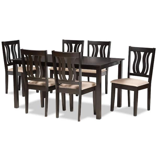 Baxton Studio Fenton 7-Piece Sand and Dark Brown Dining Set