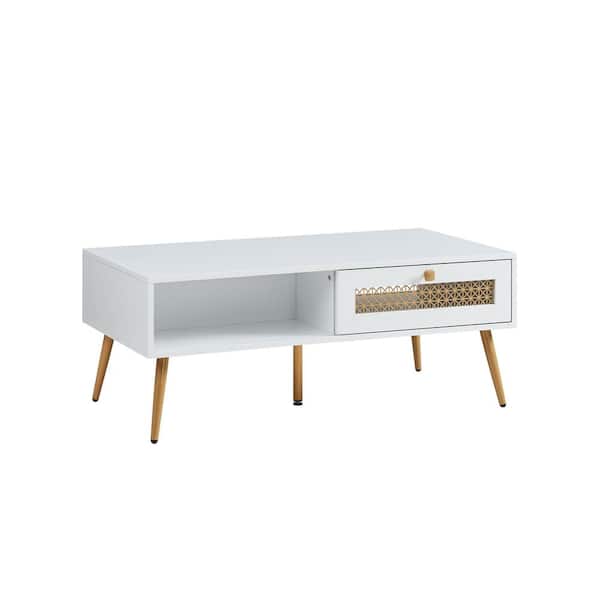 EDYO LIVING 41.3 in. White Rectangle Wood Coffee Table