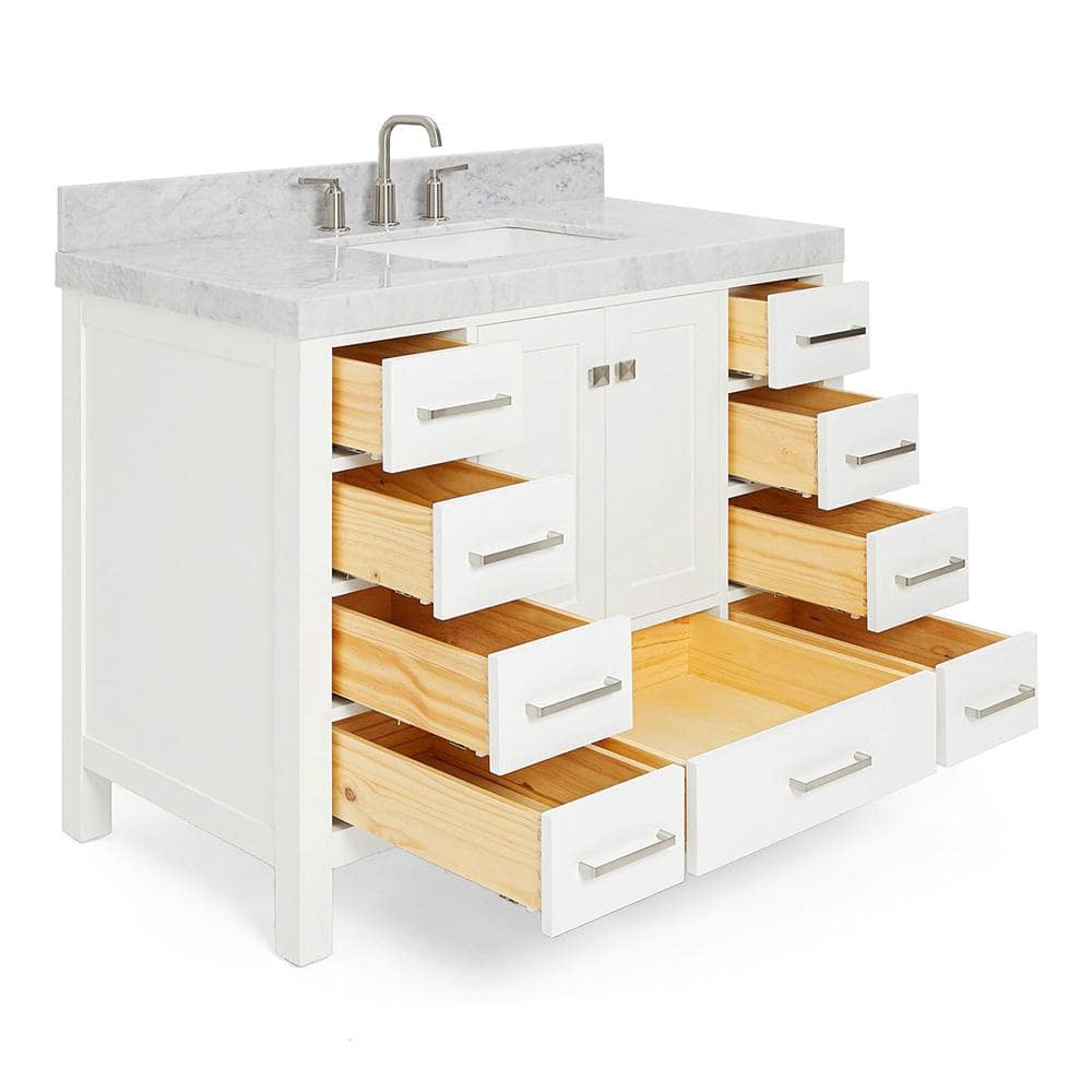 Cambridge 42'' White Wood Bathroom Vanity with Carrara Marble Top