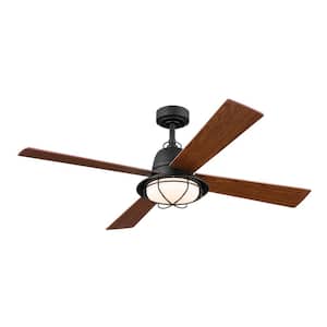 Parlour 52 in. Integrated LED Indoor Distressed Black Down Rod Mount Ceiling Fan with Light and Remote