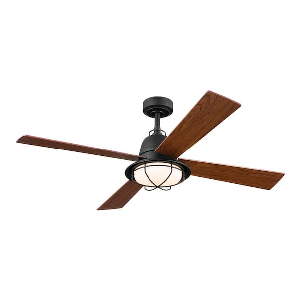 KICHLER Parlour 52 in. Integrated LED Indoor Distressed Black Down Rod Mount Ceiling Fan with Light and Remote