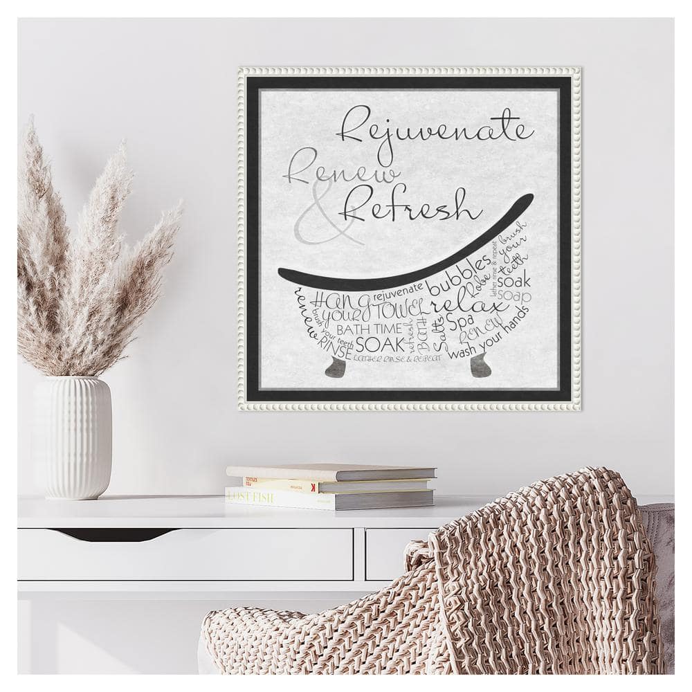 22"x22" White and Black Canvas Bath Quote Framed Art
