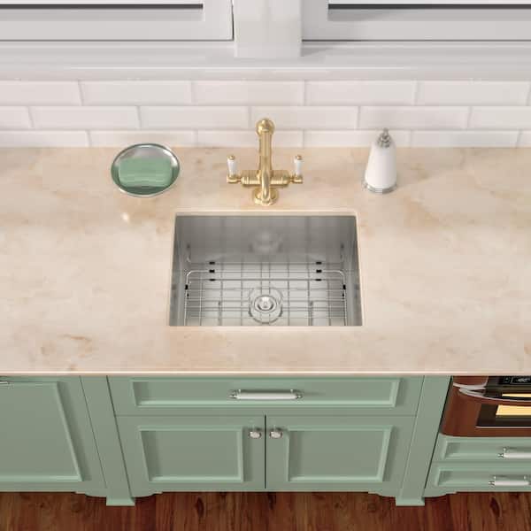 Sarlai 18 in. D x 21 in. W Undermount Laundry/Utility Sink Brushed Nickel Single Bowl Deep 16 Gauge Stainless Steel Bar Sink
