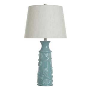 Ceramic 29 in. Blue Glazed Urn Task and Reading Table Lamp for Living Room with Gray Linen Shade