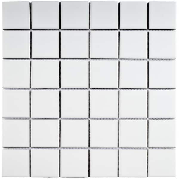 MOLOVO Porcetile White 12.05 in. x 12.05 in. Squares Matte Porcelain Mosaic Wall and Floor Tile (11.11 sq. ft./Case)