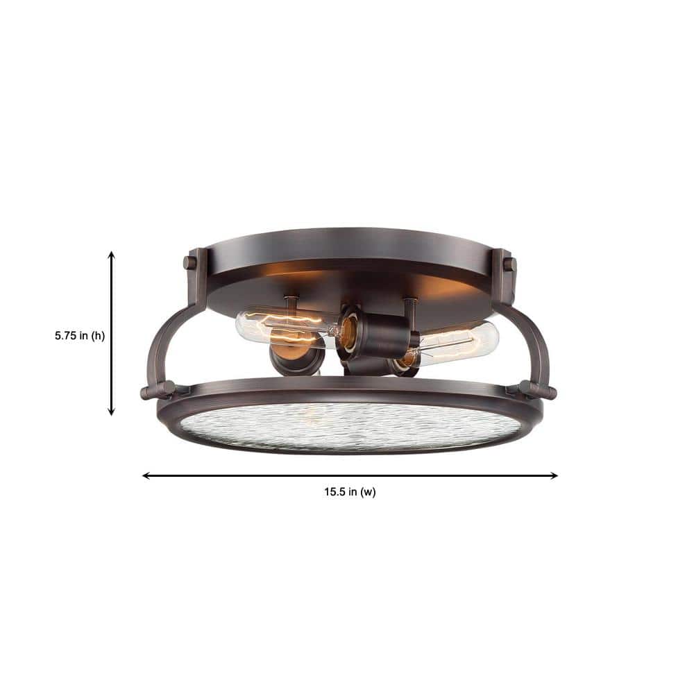 Satin Copper Bronze Round Industrial Flush Mount Light