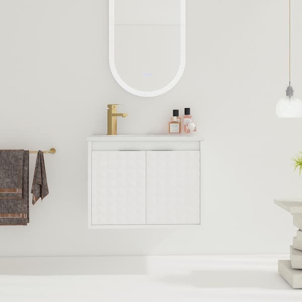 Unbranded 24 in. W x 18 in. D x 19 in. H Wall Mounted Bath Vanity in White with White Cultured Marble Top