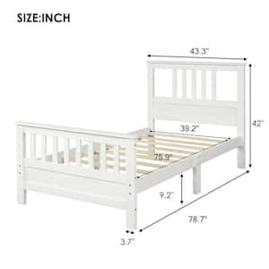 White Twin Wood Platform Bed with Headboard and Footboard